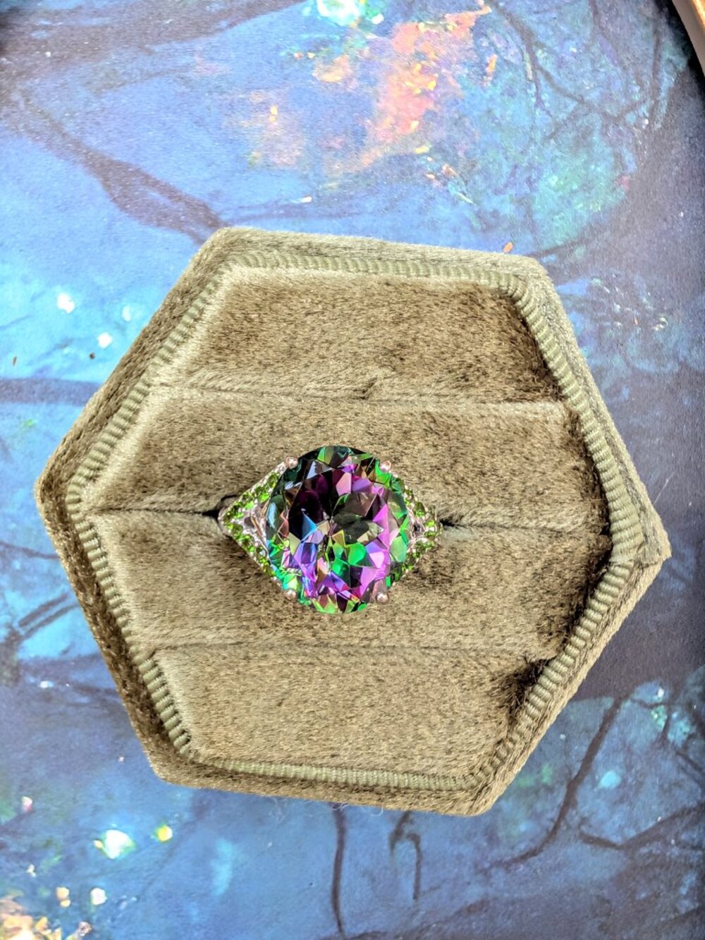 Vintage Mystic Topaz & Green Diopside Sterling Silver Ring size 6.5